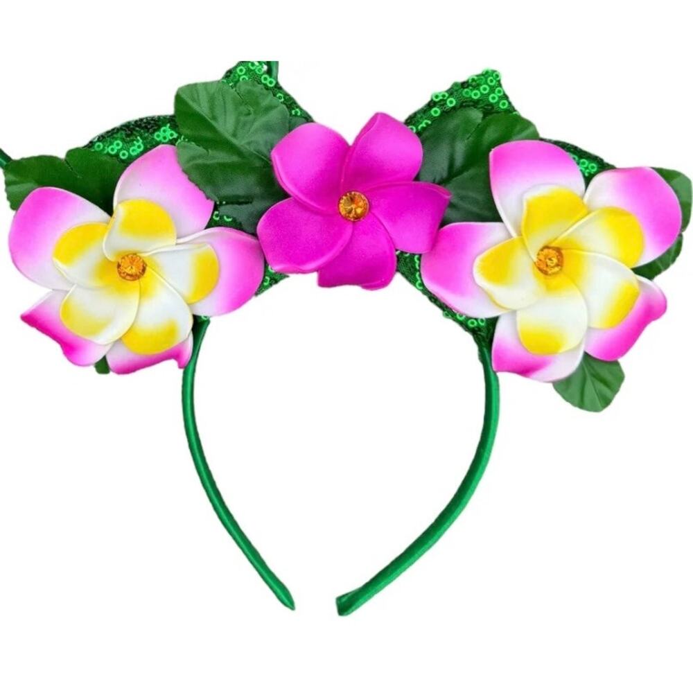 Happy house of bows boutique Hawaii Flower Mouse Ears Headband Minnie Sequin EUC